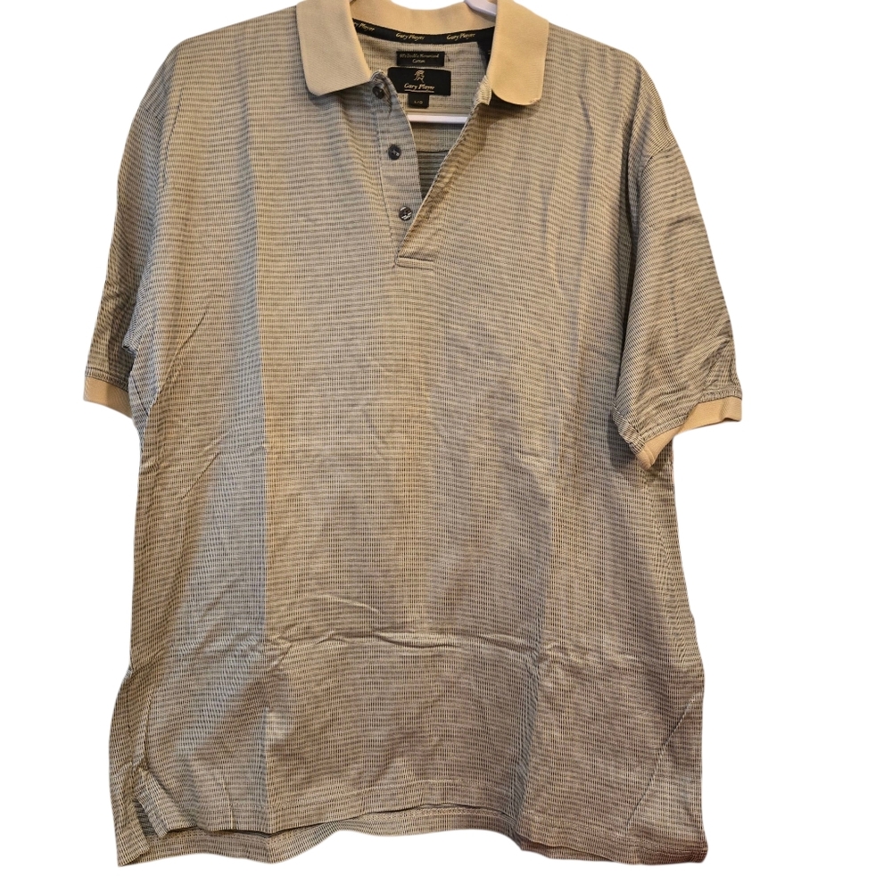 Gary Player Men's Striped Tweed Polo Shirt -Grey/Black Golf Athleisure Size:  L